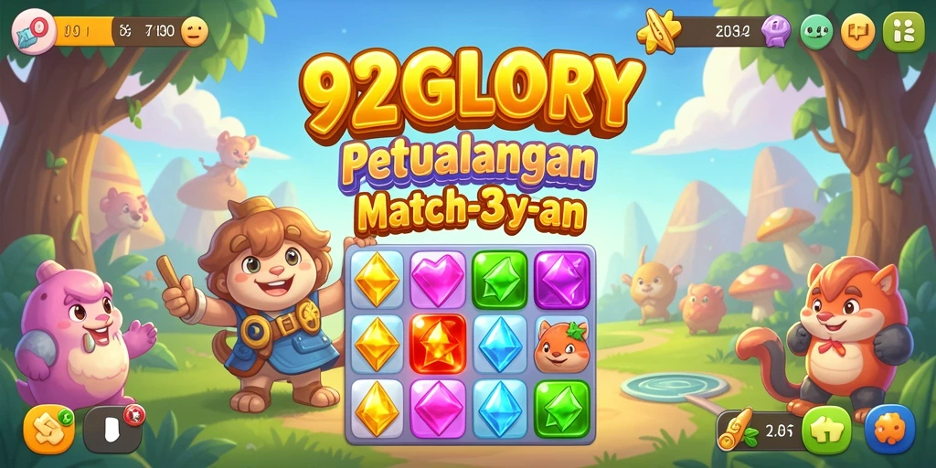 Tampilan gameplay <strong>92GLORY</strong> dengan kombinasi permata warna-warni.
