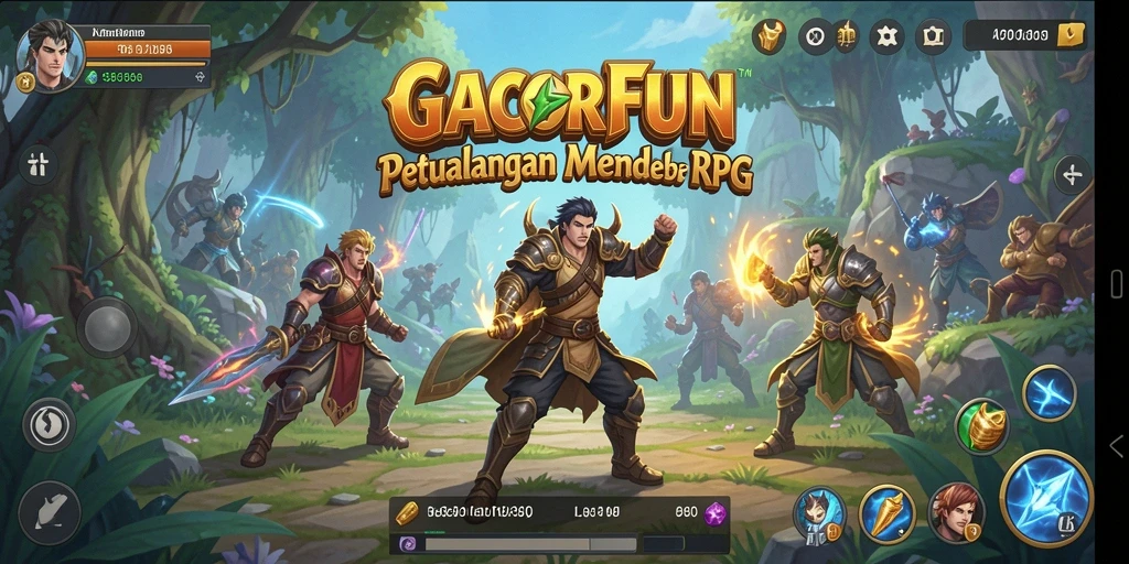 Tampilan gameplay menarik GACORFUN dengan karakter dan pertarungan RPG