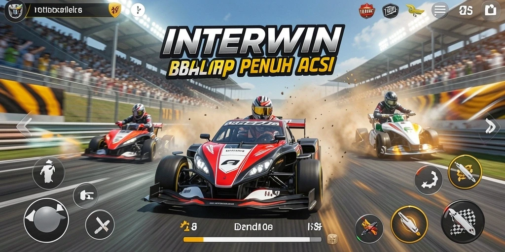 Tangkapan layar INTERWIN menunjukkan aksi balap yang intens dan mendebarkan.