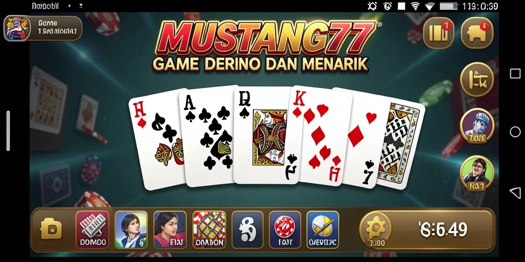 Tampilan gameplay seru dari MUSTANG77 dengan kartu Domino.