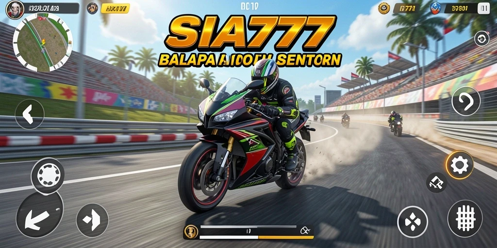 Tampilan gameplay seru dari SIA777 dengan balapan motor yang mendebarkan.